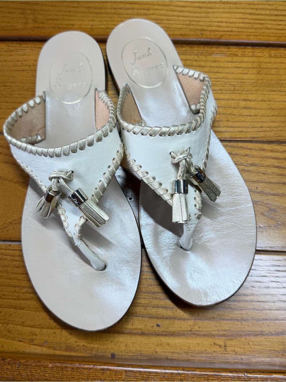 Jack Rogers Alana Sandals White & Gold Leather Size 6M